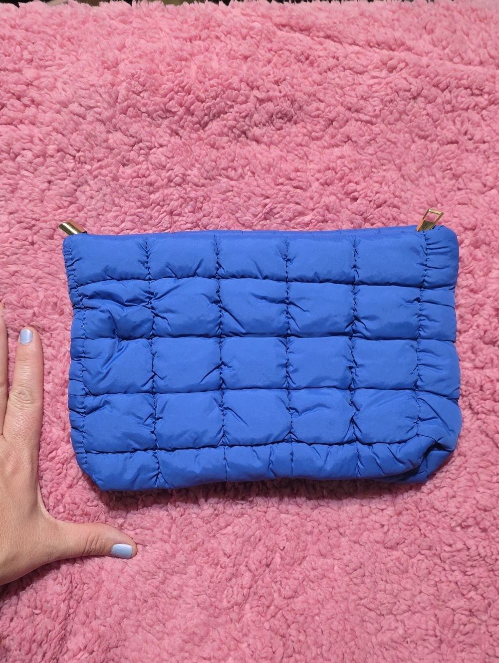 Blue Quilted Pouch Bag - Casual Women's Accessory